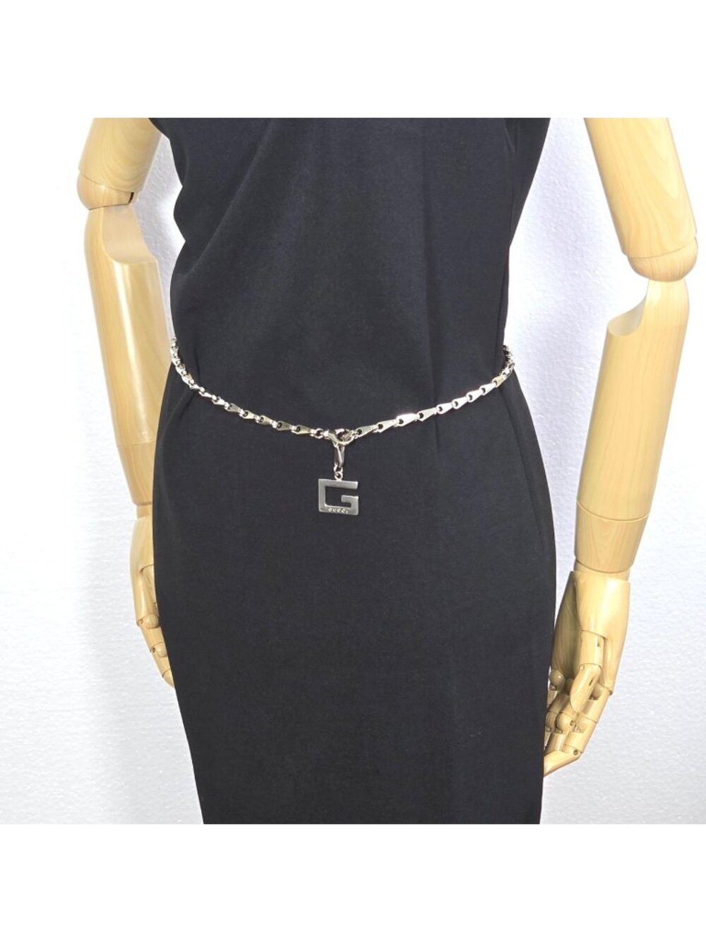 Gucci G Logo Metal Chain Belt Waist Max 75 G Charm Silver Colored